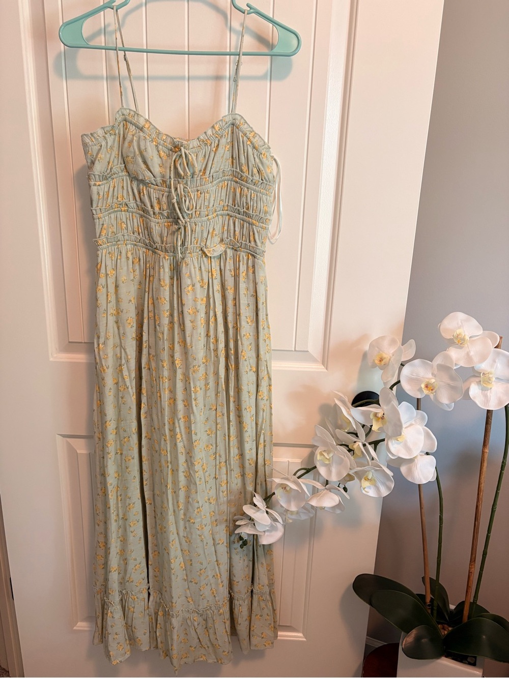Jessica Simpson Floral Smocked Maxi Dress Sage Green XL